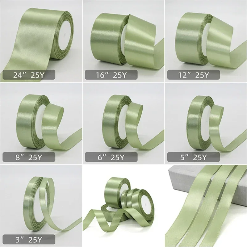 22 Meter Matcha Salbeigrünes Band Hellgrünes Band Geschenkverpackung Blumenstrauß Basteln Hochzeit Party Zuhause DIY Dekoration Image