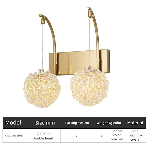 Applique da parete in stile crustal, applique da parete dorata da 1/2 luce, lampade da parete moderne, applique da parete in stile fattoria con paralume in vetro trasparente, luci da parete per