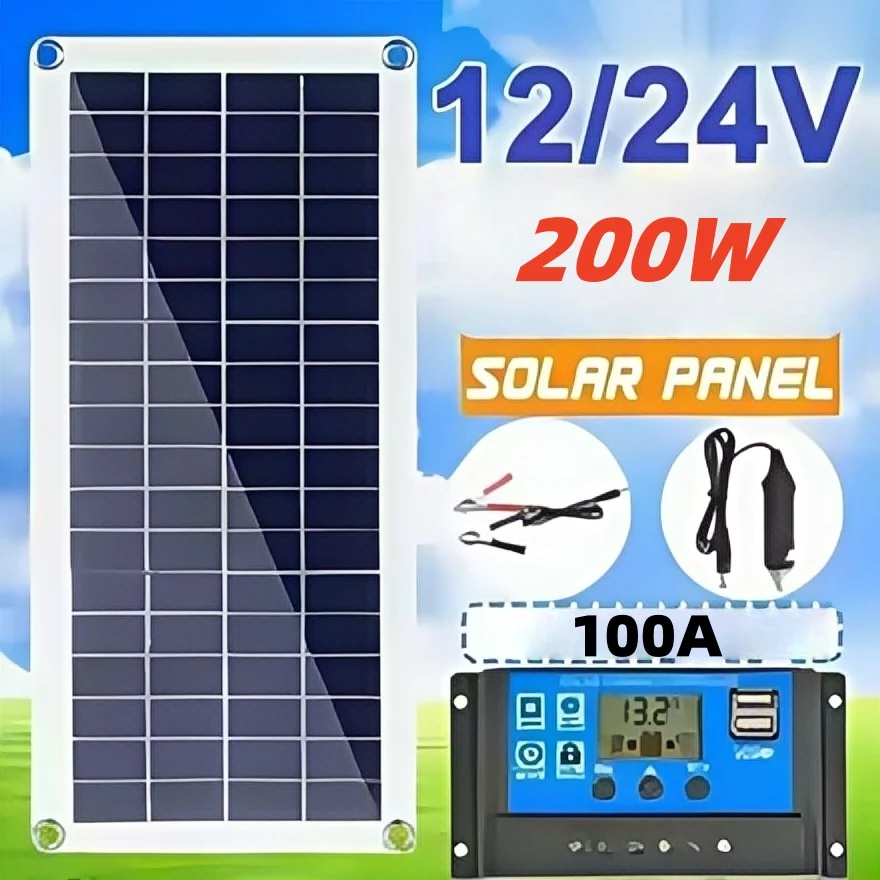 200W Solarpanel 12V wasserdichtes Solarpanel tragbares DC Dual USB Solarladegerät Outdoor Camping Solarbatterieladung Image