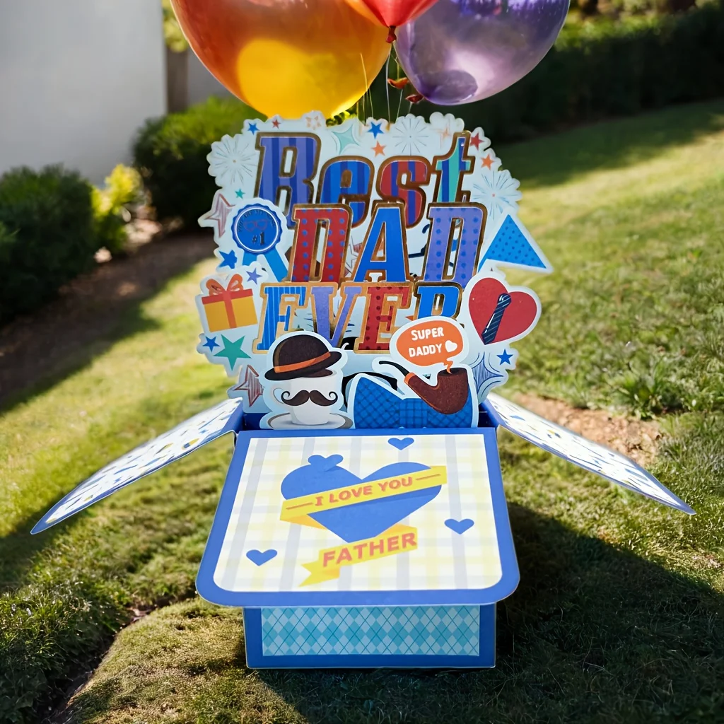 3D-Popup-Vatertagskarte – mehrfarbige Papiergrüße für Papa, perfektes Geschenk für Vater, Geburtstag und Vatertagsfeiern Image
