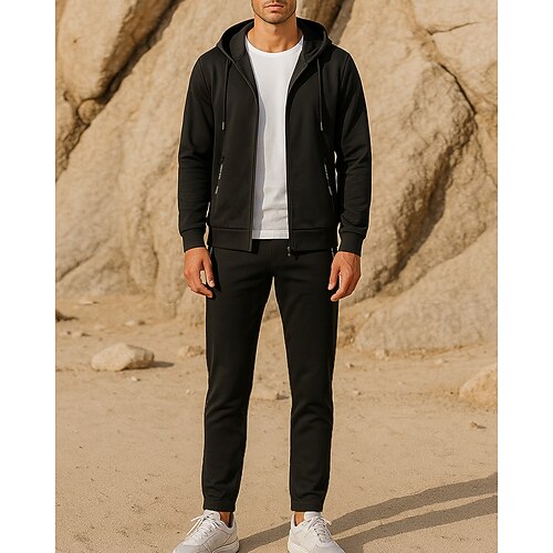 Per uomo Tuta da Ginnastica Pantaloni da Tuta Felpa pullover Coulisse Tasca Tinta unita Completo Abbigliamento Estate Nero Grigio scuro Escursionismo Corsa Antivento Manica Lunga Sport Abbigliamento