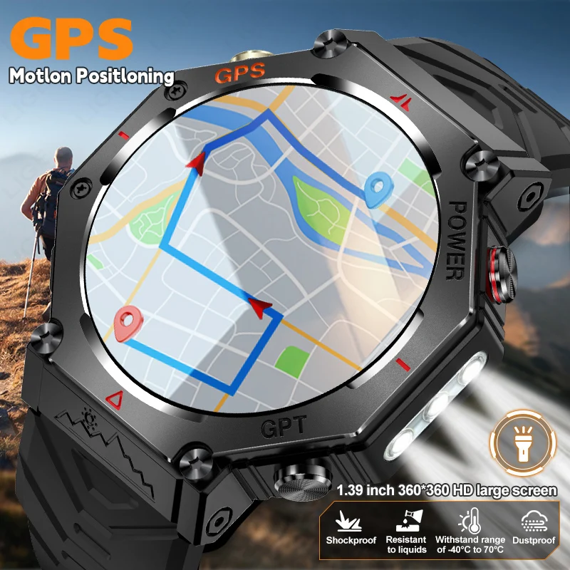 LIGE GPS Smart Watch Premium Militär Bluetooth Anruf Outdoor Sport 3ATM Wasserdicht AMOLED 1,39 Zoll Bildschirm Neue Smartwatch Männer Image