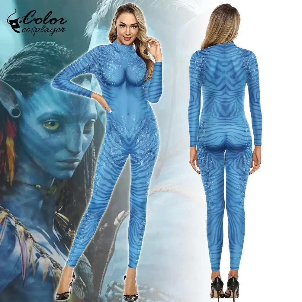 Farbe Cosplayer Avatar Overall Film Cosplay Kostüm Karneval 3D Digitaldruck Spandex Outfit Zentai Purim Party Body Image
