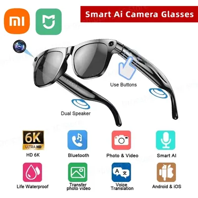 XIAOMI Ai Smart Glasses Camera 6K HD Mini Camera Bluetooth Call Voice Assistant Control Smart Sports Wearable Camera Glasses