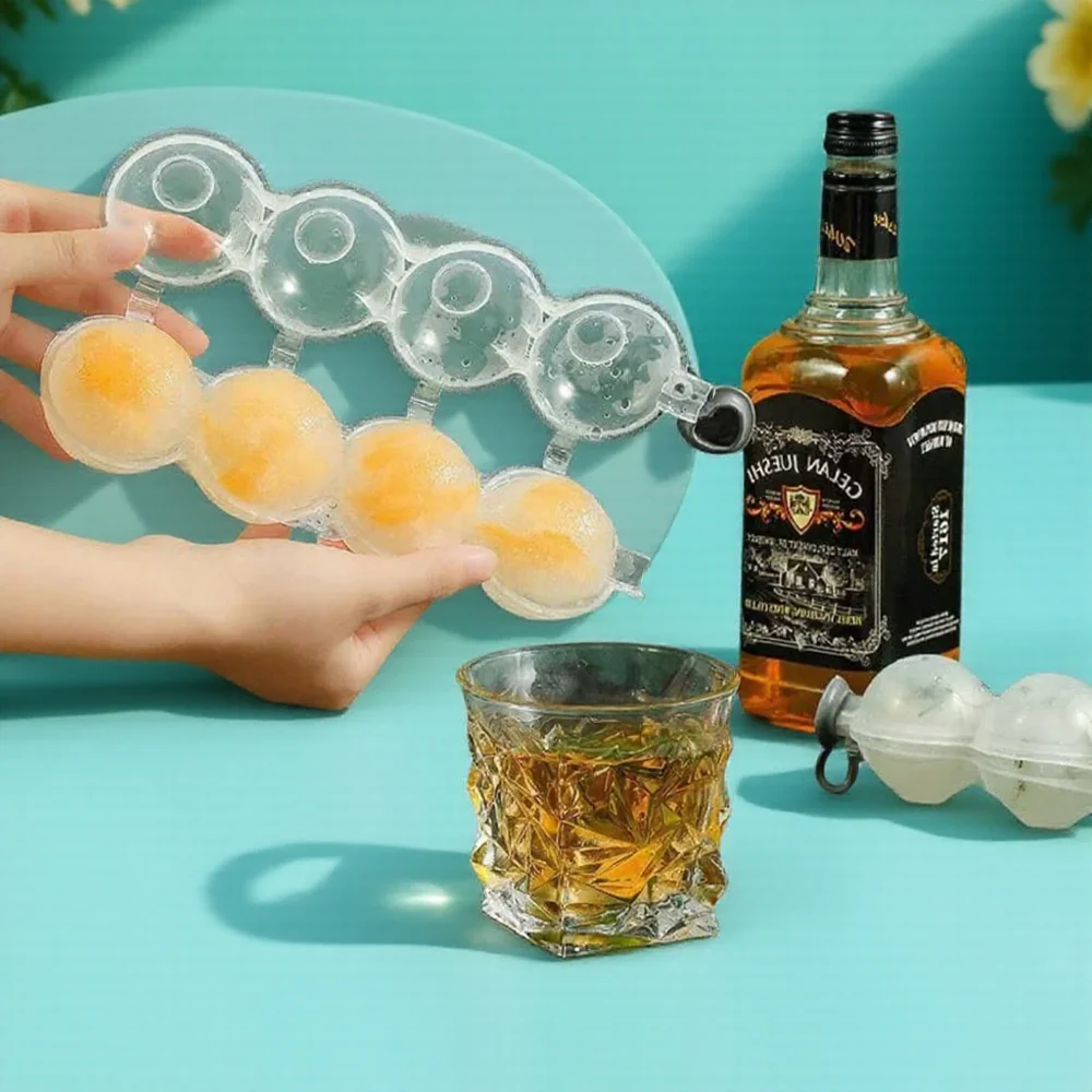 4-Loch-Eisball-Form, Eiswürfelform, runder Eisball-Hersteller für Cocktails, Getränke, Zuhause, Bar, Küchenutensilien Image