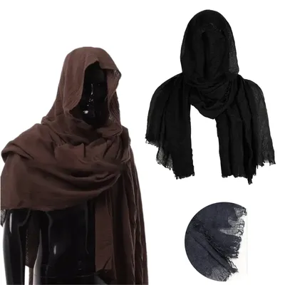 Herren Mittelalterlicher schwarzer Kapuzenschal Umhang Renaissance Multifunktional als Umhang Schal Hut für Halloween Wikinger Pirat Cosplay Kostüm Image
