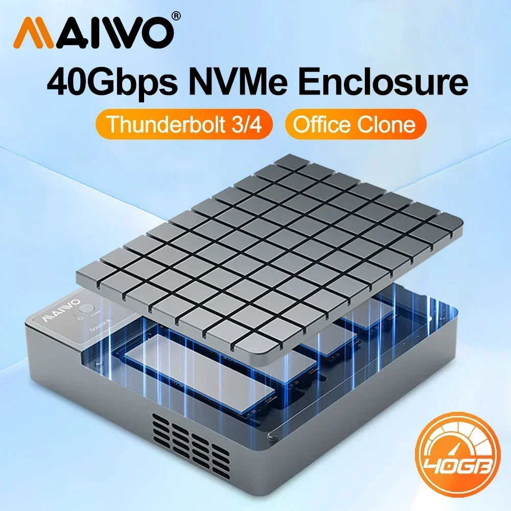 MAIWO 4 Bay USB4.0 40 Gbit/s M.2 Nvme SSD-Gehäuse, kompatibles Typ-C 4.0 32 TB Solid-State-Laufwerksgehäuse, unterstützt 1 bis 3 Offline-Klon Image