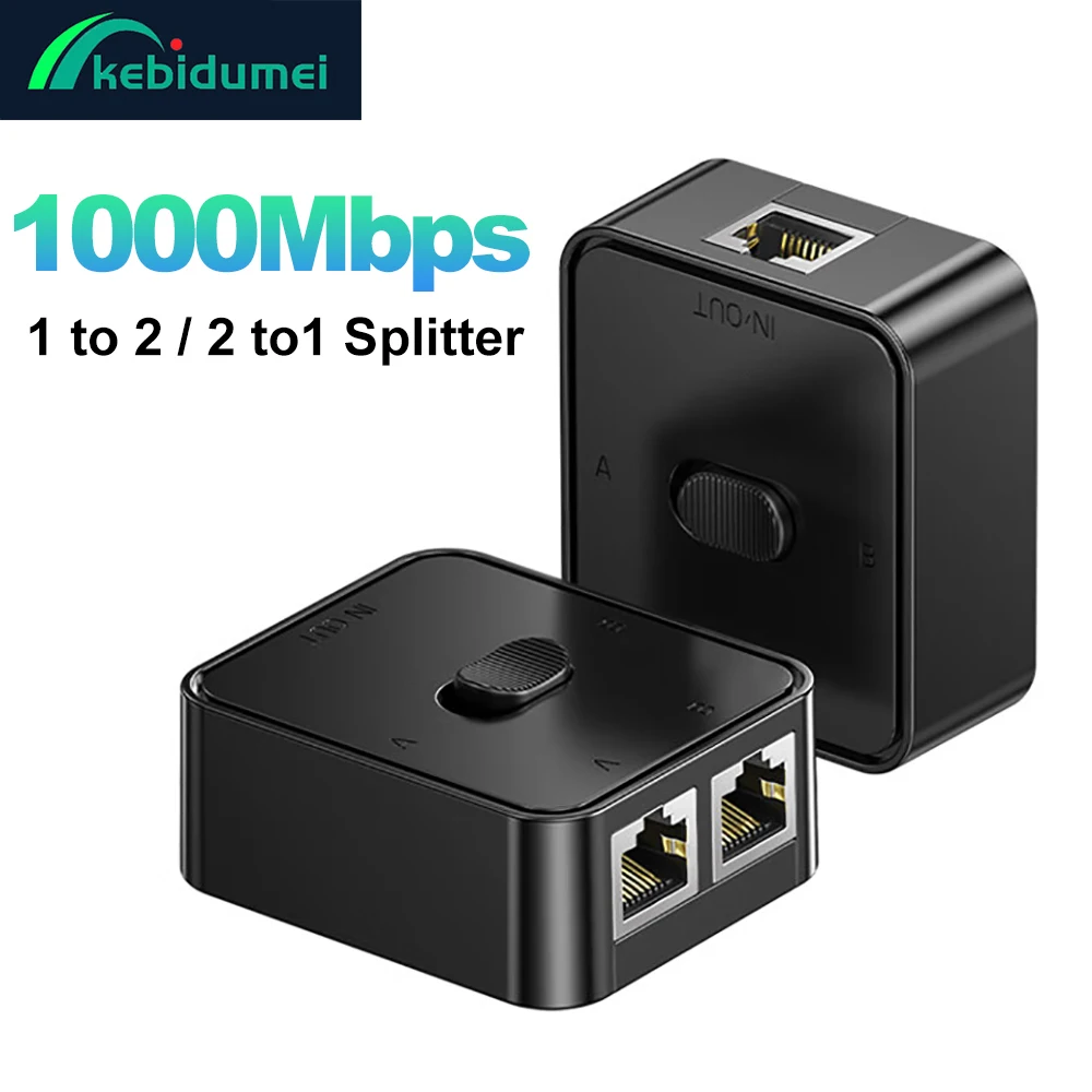 Kebidumei 1000 Mbit/s RJ45-Splitter 1 bis 2 2 bis 1 Ethernet-Adapter Lan-Anschluss RJ45-Splitter-Schalter-Koppler für Laptop, kostenlos Image
