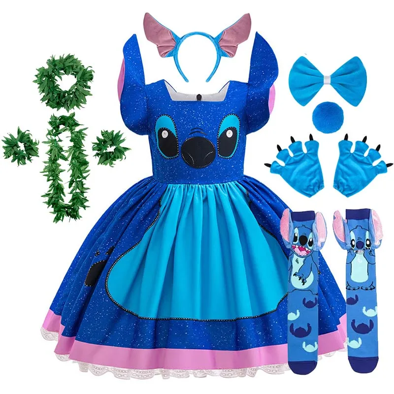 Baby Disney Film Stich Rolle Spielen Kostüm Sets Cartoon Niedliche Prinzessin Kleid Bühne Leistung Halloween Karneval Kinder Kleid Image