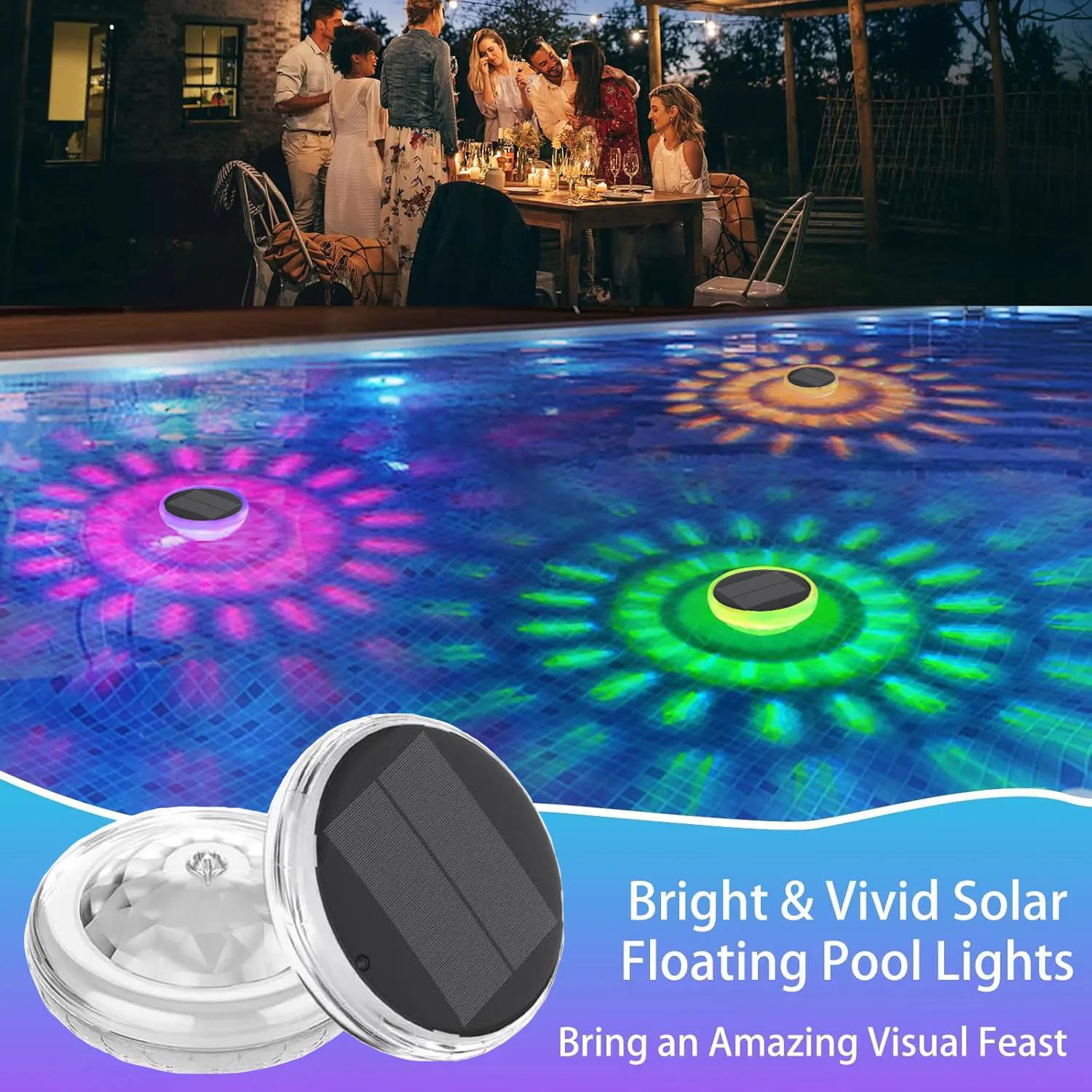 Solar-Schwimmlicht, Poolleuchten, die mit Fernbedienung schweben, Modi 9, Beleuchtungs-Timing-Modus, IP67 wasserdicht, für Poolpartys Image
