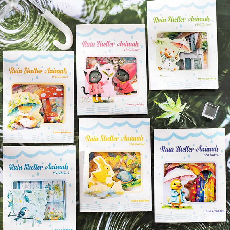Mr Paper 45 Stück The Critters Who Shelter from the Rain Series Rainy Season Landscaping Sticker DIY Handbuch Collage Postkarte Image