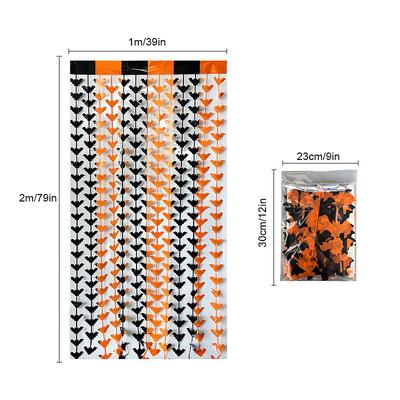 Halloween Foil Fringe Curtain Tinsel Curtain with Bat, Laser Pumpkin, Spider and Skull, Scary Party Backdrop for Halloween Decorations and Photo Booth Props