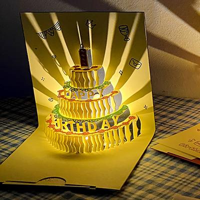 Music Lighting Ins Birthday Gift Creativity Cute Little Bear Greeting Card Three-Dimensional Greeting Card 3d Cake Blessing Card Letter