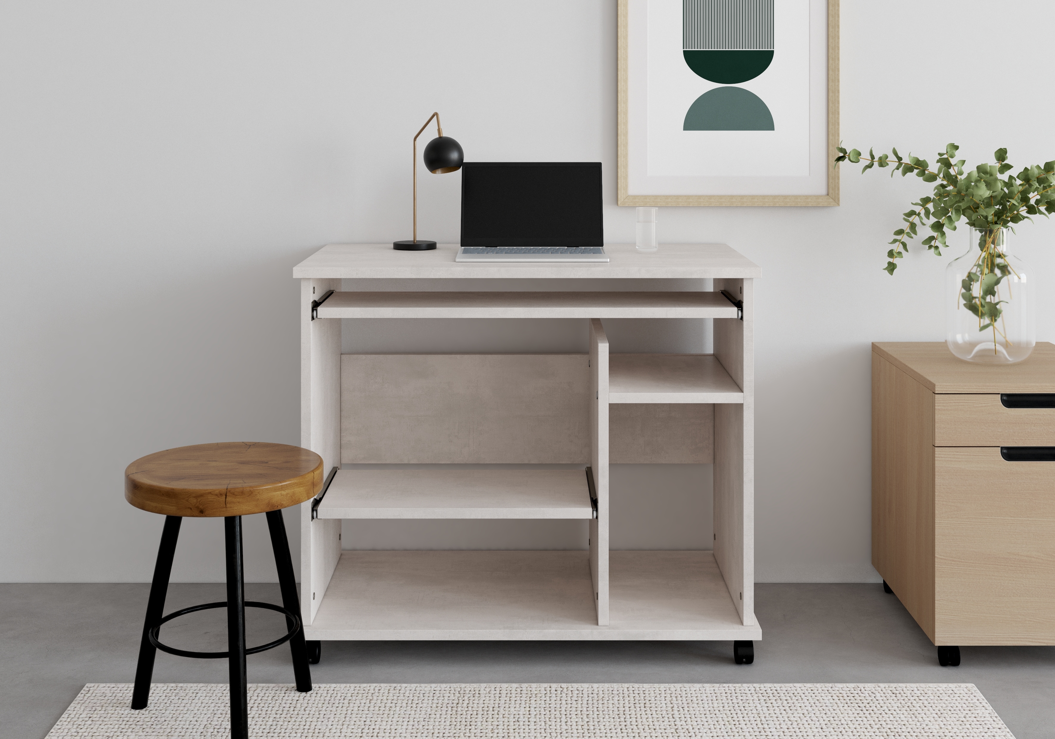 Computertisch VOGL MÖBELFABRIK "Compi", blau (betongrau), B:90cm H:76cm T:50cm, Tische, Computertisch