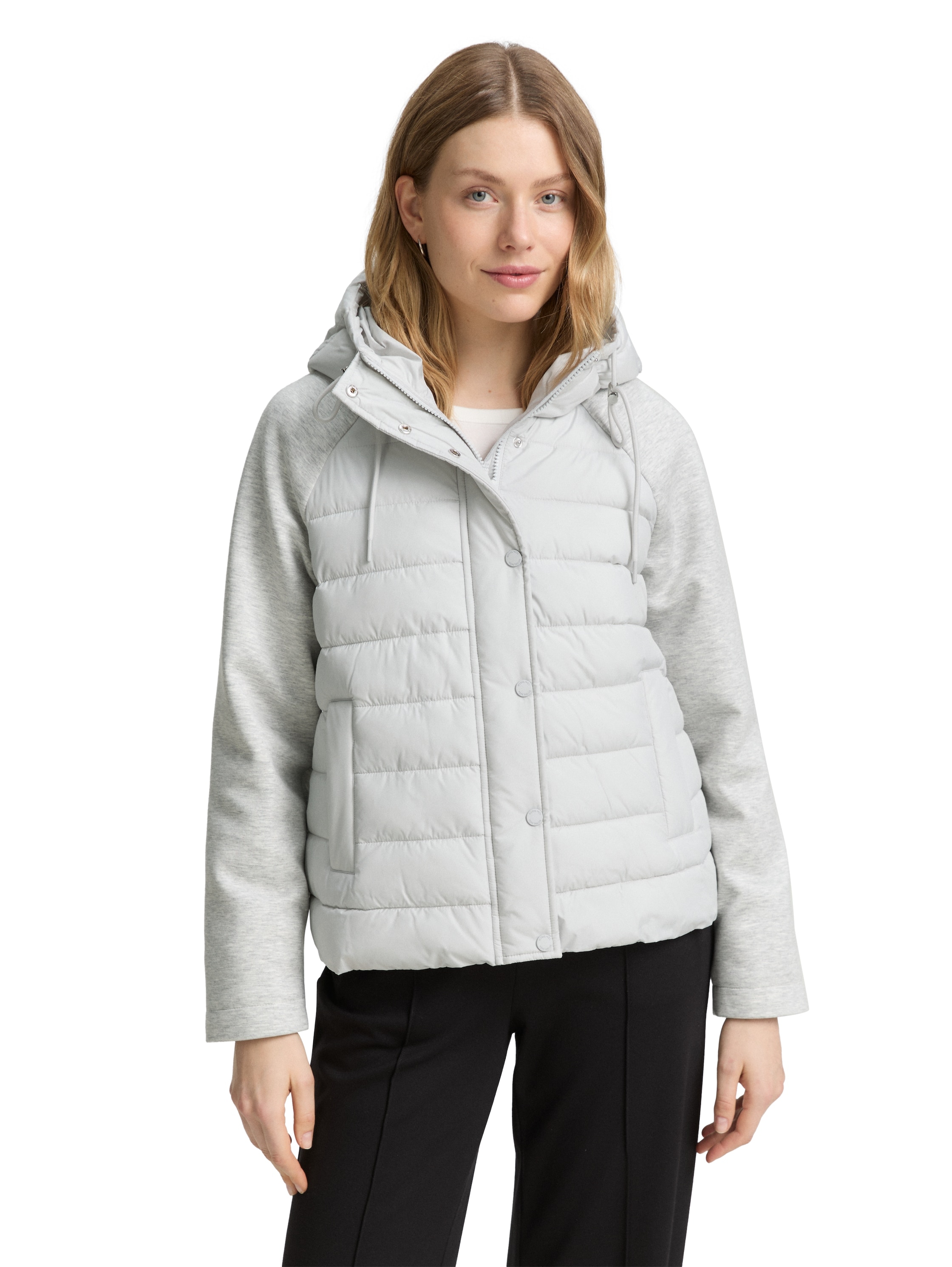 Steppjacke TOM TAILOR, Damen, Gr. XXL, grau (rough grau), Steppware, Obermaterial: 100% Polyester. Futter: 100% Polyester, unifarben, regular fit taillenbedeckt, Jacken Steppjacke, mit Kapuze