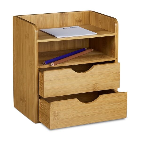 relaxdays Schreibtisch-Organizer »Bambus« mit 2 Ablagen und 2 Schubladen braun, 20x21x13 cm Image