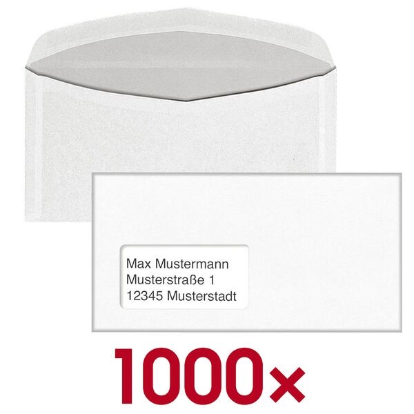 BONG Kuvertierhüllen KuvertierStar DIN lang+ mit Fenster 1000 Stück weiß, 22.9x11.4 cm