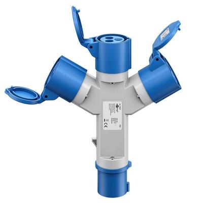 goobay Campingadapter 3-fach CEE-Verteiler blau, grau blau, 23.1x21.2 cm