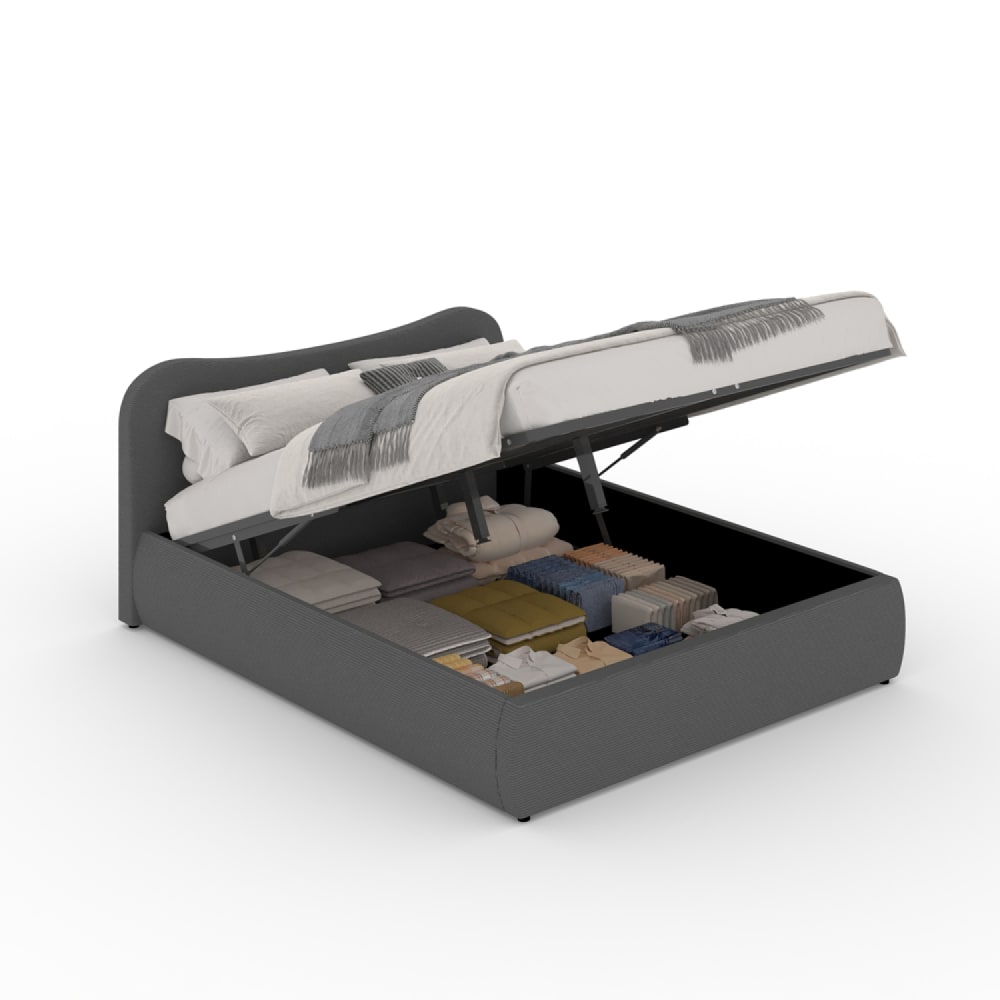 Lit coffre 140x190cm design arrondi velours côtelé gris