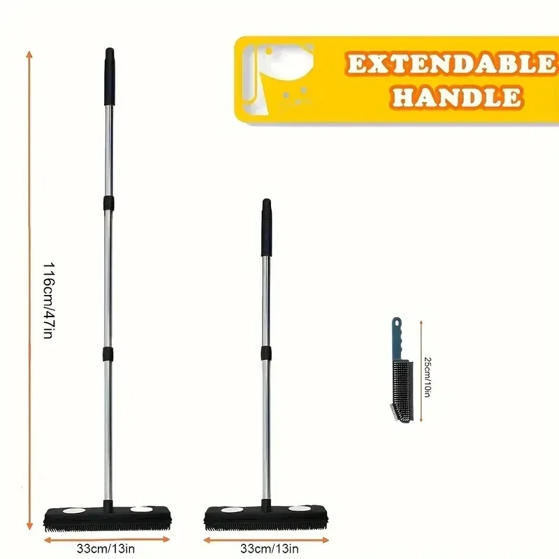 2 Stück Besen aus Gummi mit weichen Borsten, Besen mit Kratzborsten für Haustiere, Katzen, Hundehaare, Teppiche, Hartholzboden, Fliesen, Fensterreinigung Image
