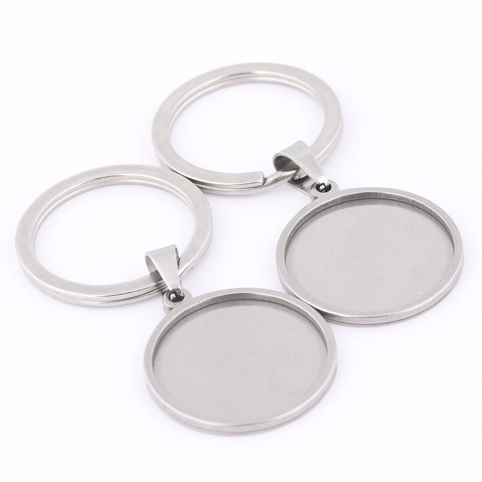 Porte-clés Cabochon en acier inoxydable, 5 pièces, 25mm, plateaux de réglage de Base, bricolage, accessoires pour la fabrication de bijoux