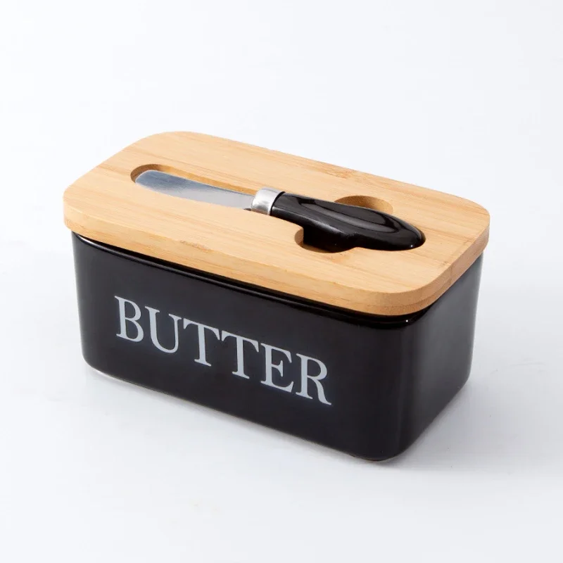 Heißer Verkauf Keramik Butter Box Sets mit Bambus Deckel & Messer Luftdichten Butter Keeper für Home Küche Arbeitsplatte Frühstück Geschirr Image