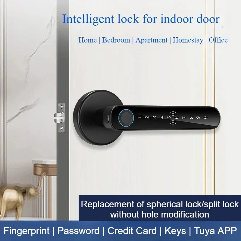 Tuya Fingerprint Passwort Karte Swiping Schlüssel APP Schloss Haushalt Innen Tür Intelligente Sperre Sicherheit Tür Griff Für Haushalts Verwenden Image