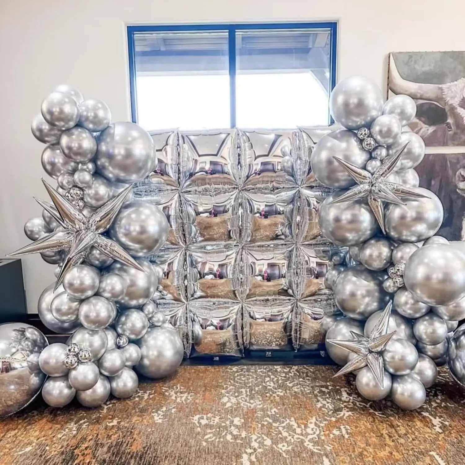 Verchromter, silberner, quadratischer Aluminiumfolienballon, Wandmetall, silberne doppelseitige Ballons für Geburtstagsfeier-Dekoration Image