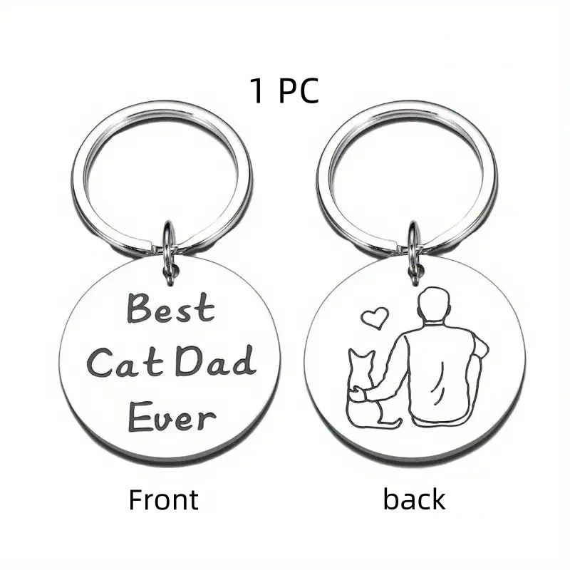 1pc beste Katze Papa jemals Edelstahl Schlüssel bund für Männer, doppelseitige Laser Anhänger Schlüssel bund für Katzen liebhaber tägliche Geschenke Image