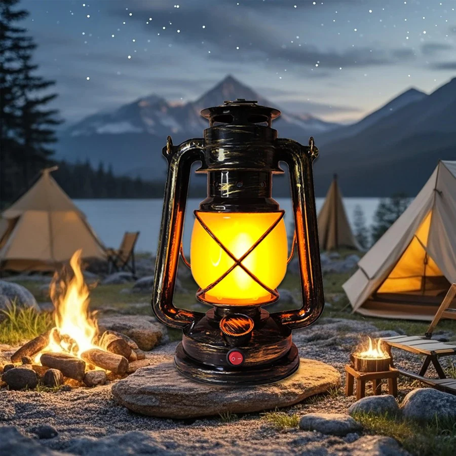 USB-Aufladbare Retro-LED-Campinglampe Hängende Zeltlaterne Tragbare Pferdelaterne für Draußen mit 3 Beleuchtungsmodi