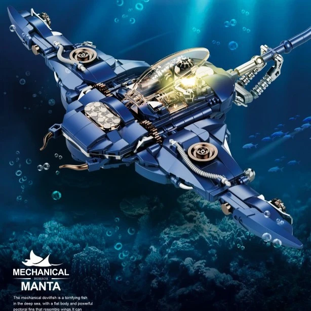 Mechanische Stingray-Modellbausteine, STEM-Lernspielzeug für Kinder, kreatives Bauset, cooles Geschenk Image