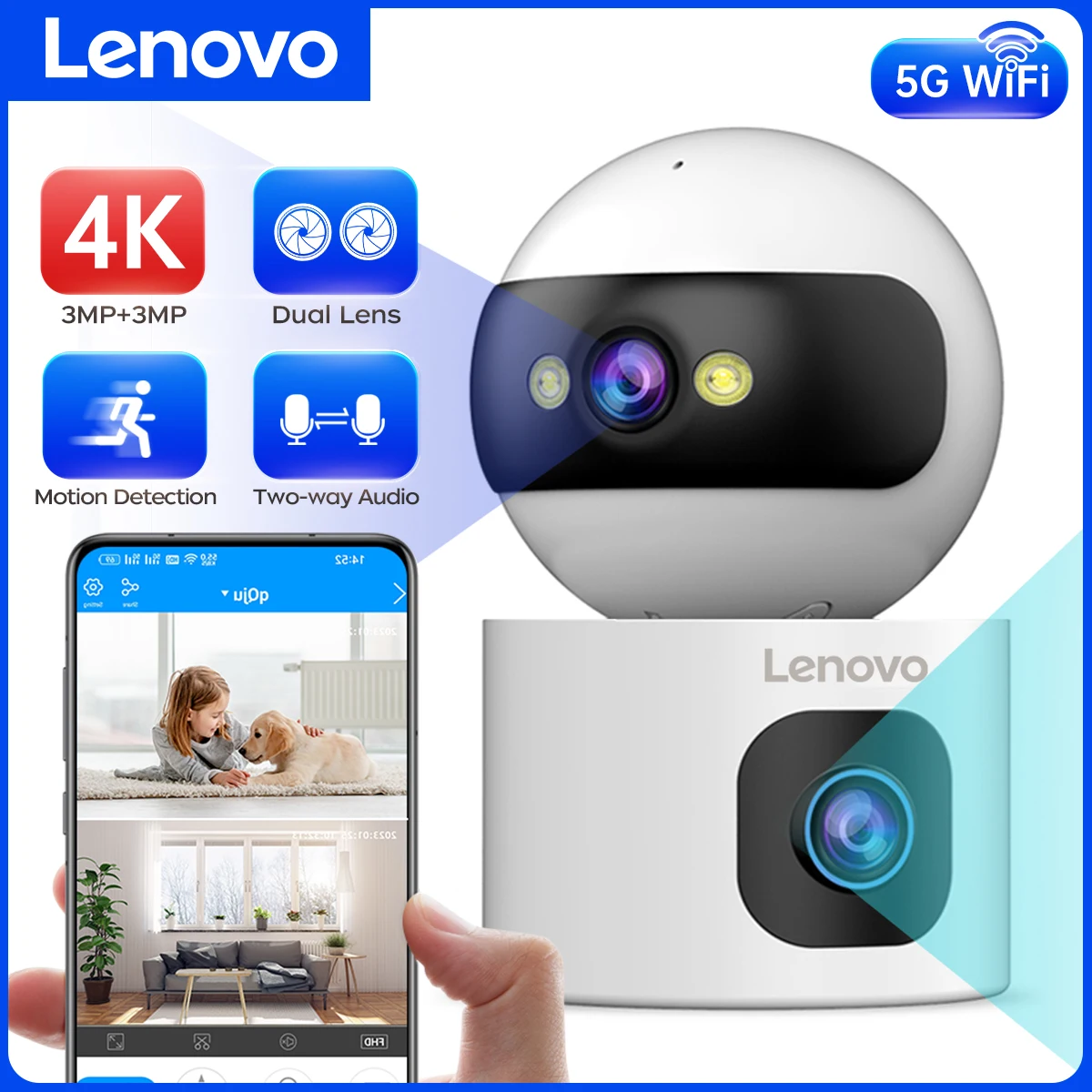 Lenovo 6MP HD IP Kamera 5G WiFi Smart Home Dual Objektiv CCTV Kamera Auto Tracking Farbe Video Überwachung Sicherheit baby Monitor Image