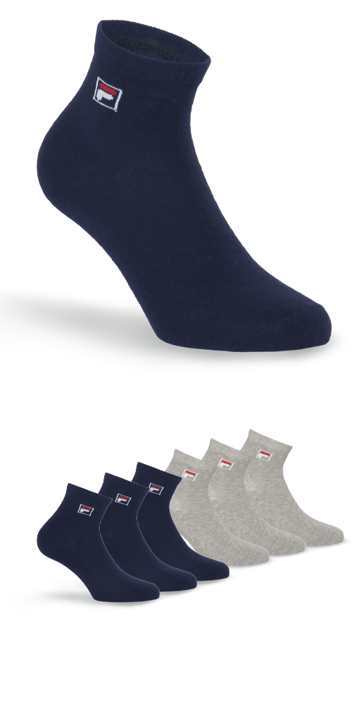Kurzsocken FILA "UNISEX QUARTER PLAIN SOCKS", Damen, Gr. 43-46, blau (navy, grau), Materialmix, normal, Socken, mit Logo-Schriftzug