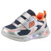 Sneaker SKECHERS "SKECHERS METEOR-LIGHTS", Kinder, Gr. 24, bunt (silberfarben, orange), Lederimitat, Textil, kontrastfarbene Details, sportlich, Schuhe, Klettschuh mit Blinkfunktion, Größenschablone zum Download