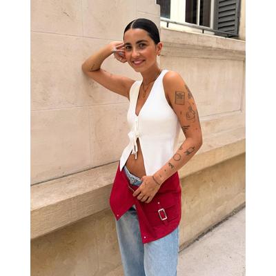 Bershka Ribbed Vest With Tie Detail Women L White