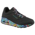 Sneaker SKECHERS "UNO", Damen, Gr. 35, bunt (schwarz, bunt), Lederimitat, kontrastfarbene Details, modisch, Schuhe, Plateausneaker, Schnürschuh mit Keilabsatz