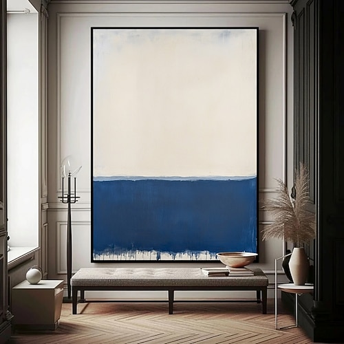 handgemachtes modernes abstraktes Gemälde als Wandkunst – handgegossenes Pigmentgemälde, marineblau gerahmt, strukturierte Leinwand, blaues Ölgemälde für zeitgenössische Räume, Leinwandgemälde Image