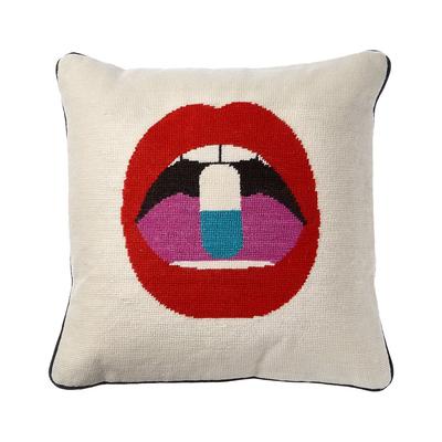 Jonathan Adler Us Lips Full Dose Needlepoint Throw Pillow