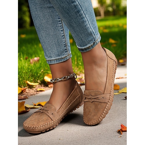perforierte Mokassin-Loafer für Damen – weiche, rutschfeste Freizeitschuhe für den Weg zur Arbeit im Herbst, Gartenwege und tägliche Besorgungen Image