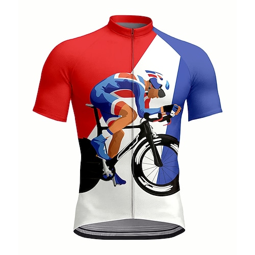Herren Radtrikot Grafik Geometrisch Kurzarm Fahhrad Trikot Oberteil mit 3 Gesäßtaschen UV-beständig Schnelltrocknend Frontreißverschluss Reflektierende Streifen Sport Gelb Rot Orange Bekleidung Image