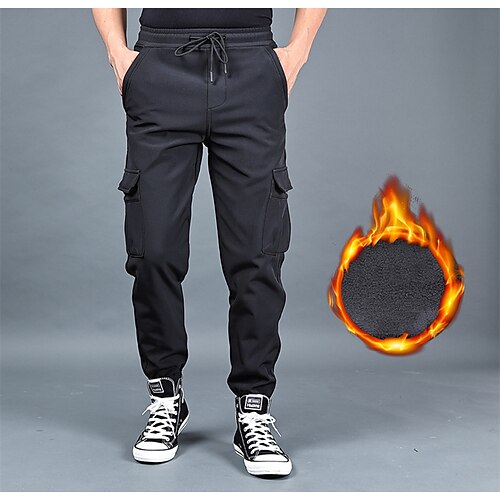 Herren Cargohosen Wanderhosen Wintermantel Fleecehosen Winter Herbst Außen Normale Passform Wasserdicht Winddicht Schnelltrocknend Leicht Hosen Tasche Elastischer Bund Dunkelgrau Schwarz Camping Image