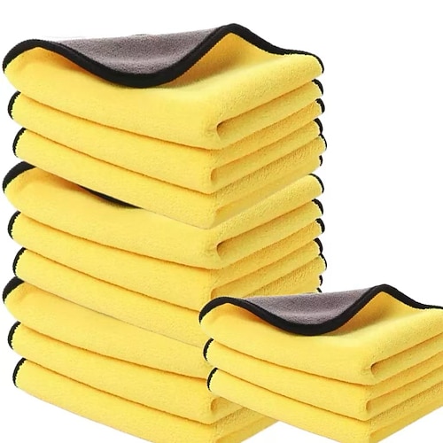 10er-Pack verdickte Mikrofaser-Reinigungstücher, wiederverwendbare Autowaschtücher, extrem saugfähige Trockenwischlappen für die Autopflege und den Einsatz in der Küche Image