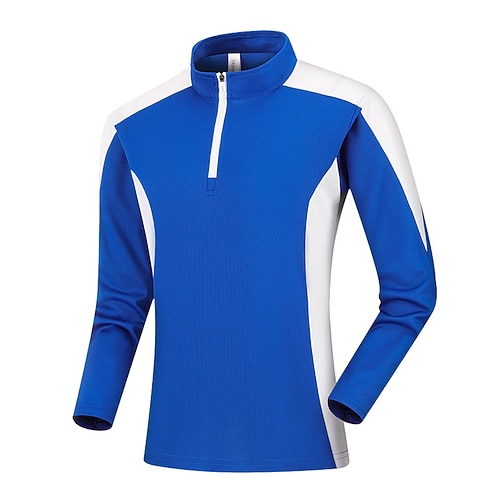 Herren Patchwork Trainingshemd Laufoberteil Frühling Herbst Reißverschluss Langarm Athleisure Schnelltrocknend Feuchtigkeitsableitend Fitnesstraining Laufen Training Yoga Weiß Blau Orange Image