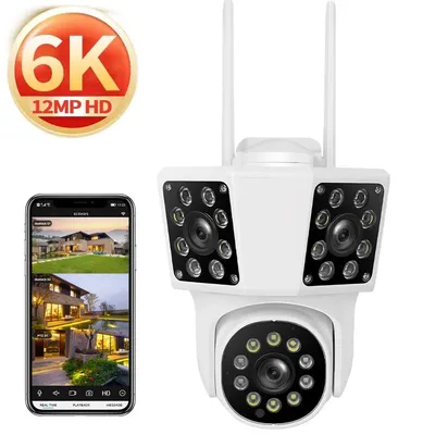 Drei Bildschirm 6K 12MP WIFI IP Outdoor Kamera Motion Tracking PTZ Video CCTV Kamera Drei Objektiv Wasserdichte Sicherheit system