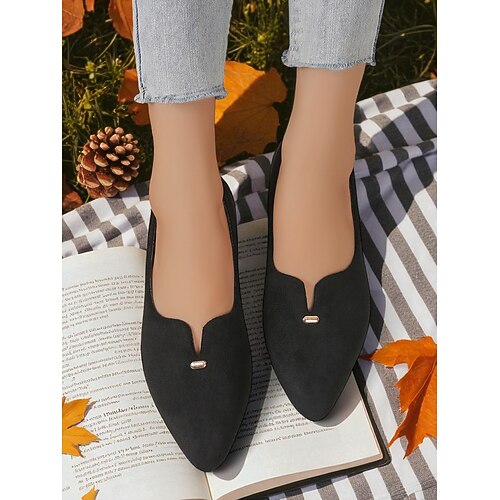 Rote Damen-Ballerinas mit spitzer Spitze aus Wildlederimitat – bequeme Picknickschuhe für Herbstnachmittage, zum Lesen auf dem Rasen und zum Kaffeetrinken im Freien Image