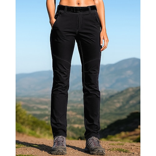 Damen Wanderhosen Wintermantel Regenhose zum Wandern Fleecehosen Frühling Herbst Außen Normale Passform Thermik Wasserdicht Winddicht Unterteile Tasche Schwarz Purpur Camping / Wandern Laufen S M L Image