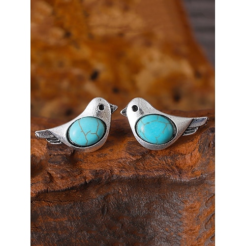 Türkisfarbene Vogel-Ohrstecker für Damen – Vintage-Tierschmuck aus Legierung für Naturliebhaber, zum täglichen Tragen oder Verschenken Image