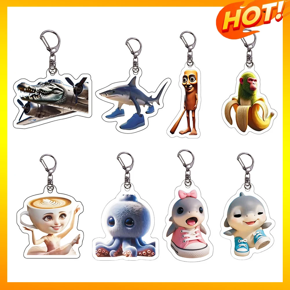 1-8PCS Kreative Italienische Brainrot 2D Flache Acryl Tiere Schlüsselanhänger Lustige Sigma Skibidi Rizz Katze Silly Meme Schlüsselanhänger Fans geschenke Image