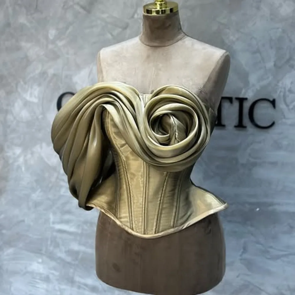 One Shoulder Women Tops Custom Made Handmade Flowers Exposed Boning Birthday Party Top Normal Length Formal Evening Tops