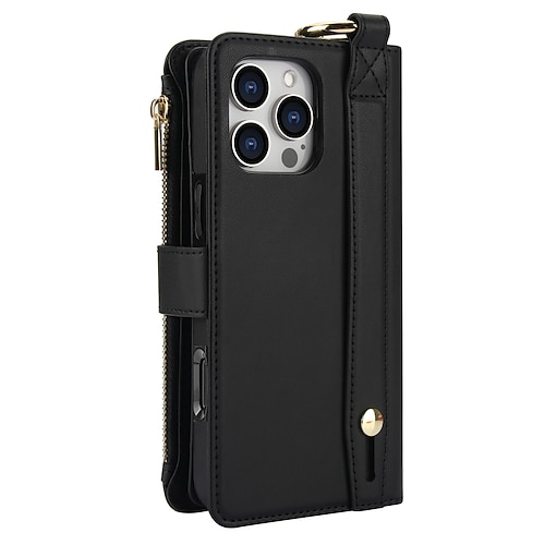 Handy Hülle Handyhüllen Für iPhone 17 Pro Max 17 Air 16 15 14 Pro Max Plus 16e 13 Pro Max Mini Brieftaschenhülle Reisverschluss mit Trageriemen Kartenfach Retro TPU PU-Leder Image